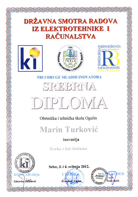 Srebrna diploma Marinu Turkoviću Srebrna diploma Marinu Turkoviću